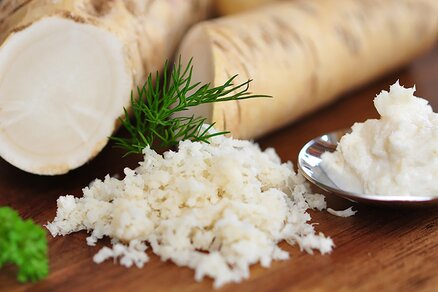 Whole and grated horseradish