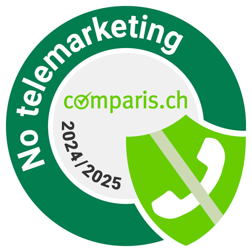 Comparis - no telemarketing, crossed-out telephone receiver Comparis - no telemarketing