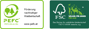 Logo - PEFC - Promozione della gestione sostenibile delle foreste e Logo - FSC - Foreste per sempre per tutti