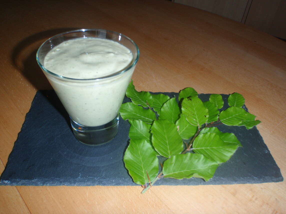 Smoothie de hêtre décoré avec des feuilles de hêtre