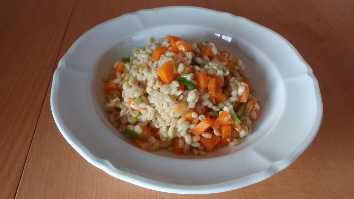 Gerstotto mit Karotten und Lauch