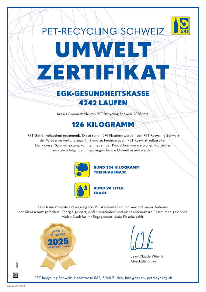 Umweltzertifikat - PET-Recycling Schweiz