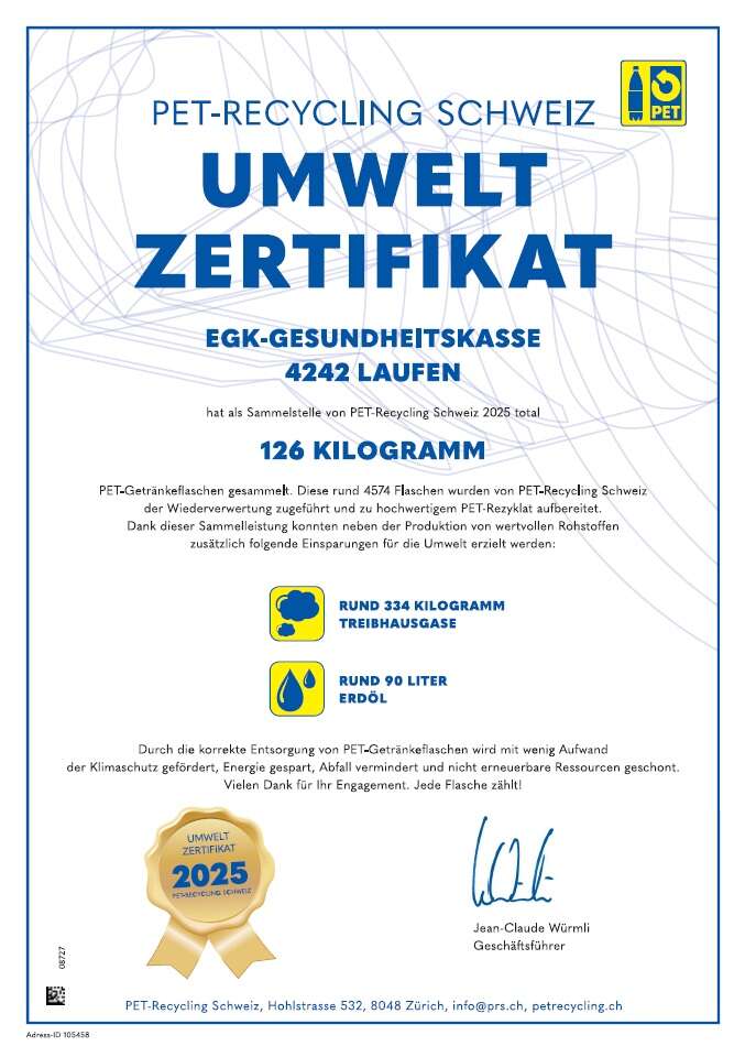 Umweltzertifikat - PET-Recycling Schweiz