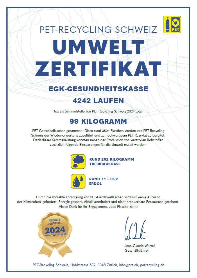Environmental certificate - PET Recycling Switzerland Environmental certificate - PET Recycling Switzerland